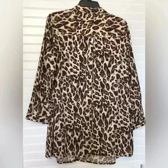 Roamans Womens Top Brown Leopard Print Long Sleeve Tunic Button Up Plus 30W - Picture 8 of 8